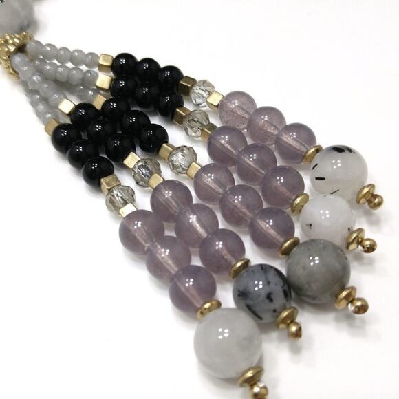 Vintage Gemstone & Glass Beaded Necklace, Tassel Pendant, 1990s - Picture 8 of 10